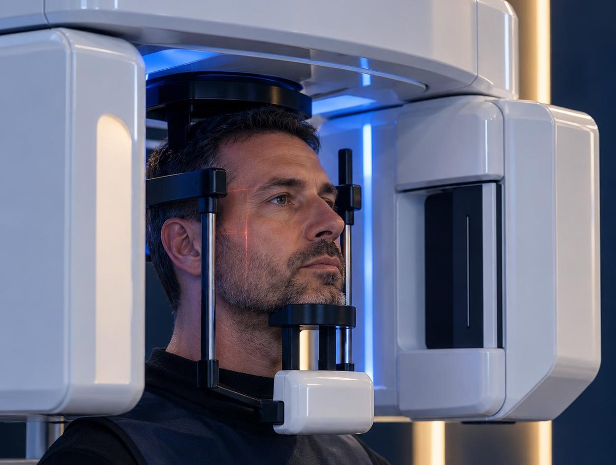 A patient positioned in the Planmeca CBCT Viso G3